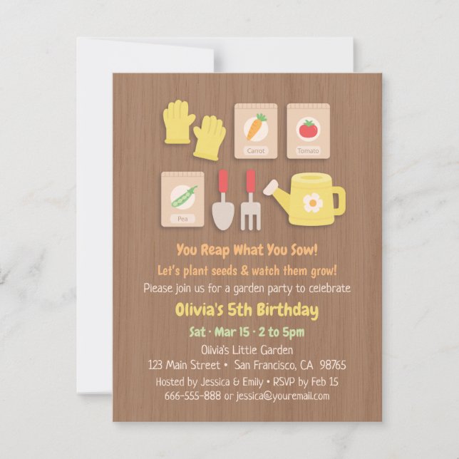 Invitation Partie d'anniversaire de enfant de graines et (Devant)