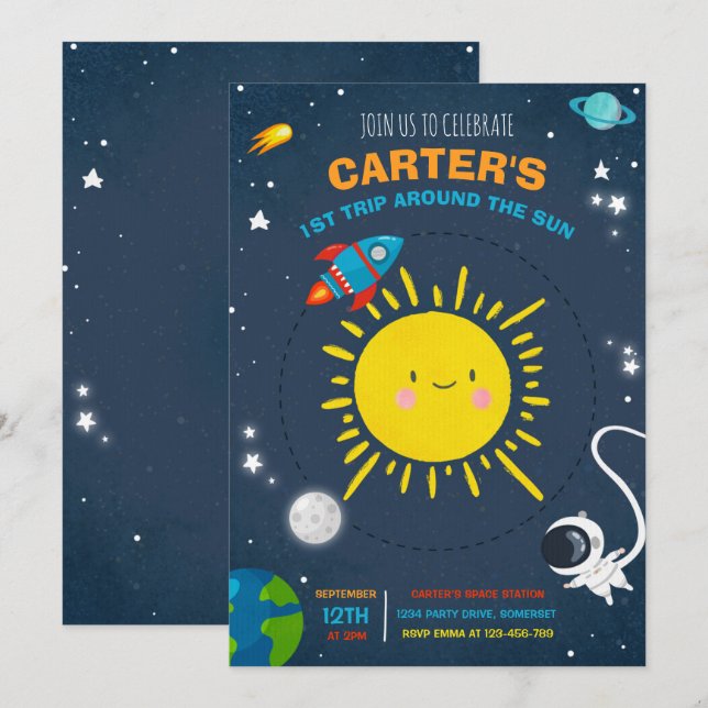 Invitation Partie d'anniversaire de l'espace extra-atmosphéri (Devant / Derrière)