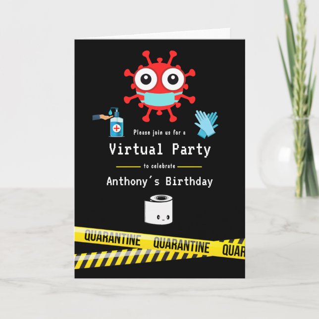 Invitation Partie d'anniversaire virtuelle de quarantaine (Devant)