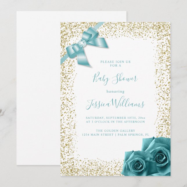 Invitation Partie de Baby shower de Parties scintillant d'or  (Devant / Derrière)