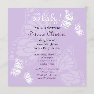 Invitation Partie de baby shower pourpre de papillon sensible