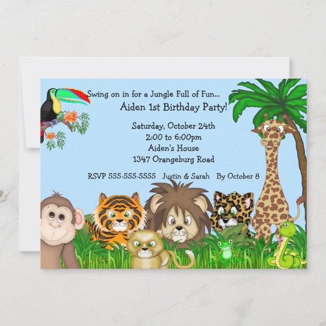 Invitation Partie de Birthay d'amusement de safari de jungle (Devant)