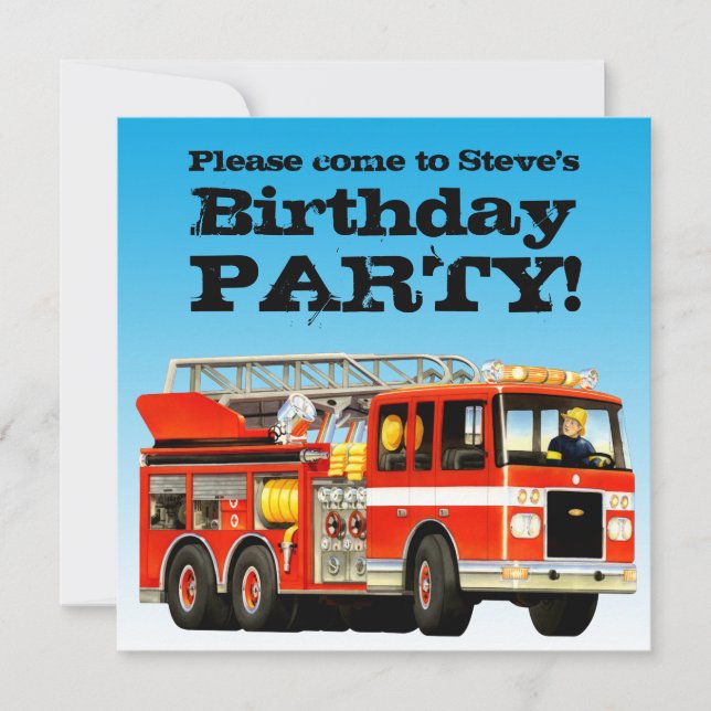 Invitation Partie de camion de pompiers de l'anniversaire du (Devant)