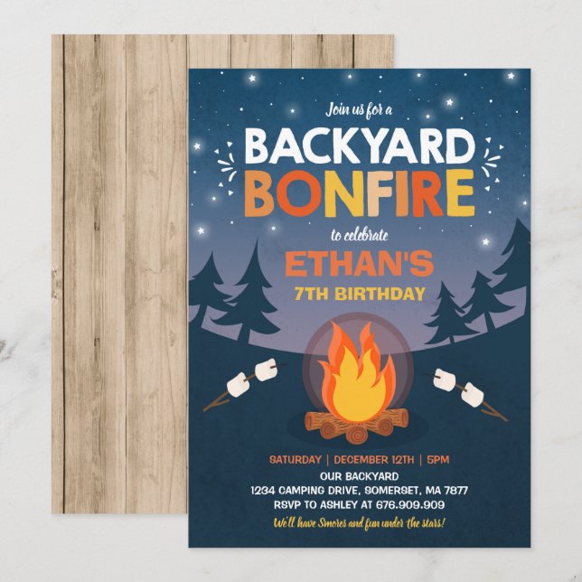 Invitation Partie de camping de feu d'invitation (Devant / Derrière)