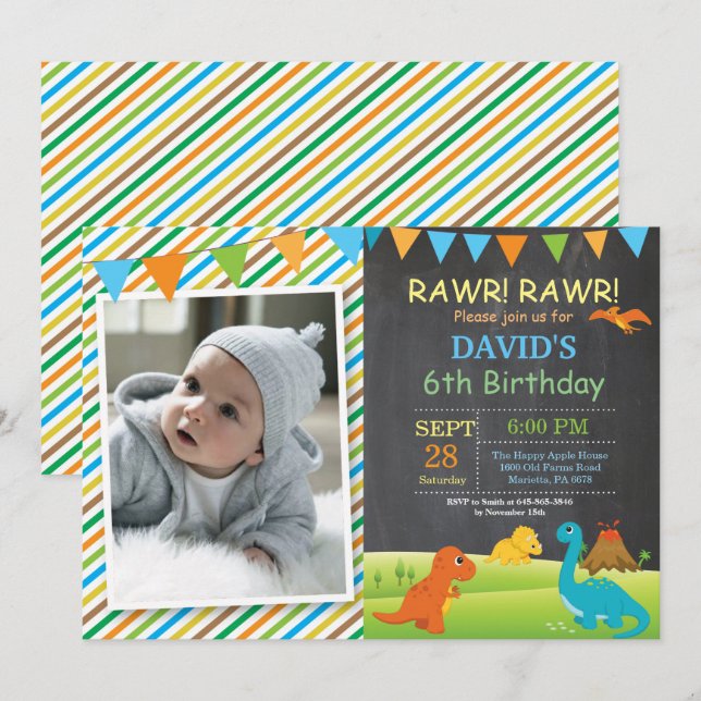 Invitation Partie de Dino d'invitation d'anniversaire de (Devant / Derrière)