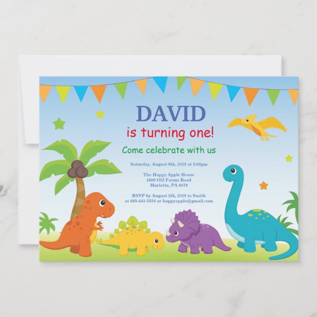 Invitation Partie de Dino d'invitation d'anniversaire de (Devant)