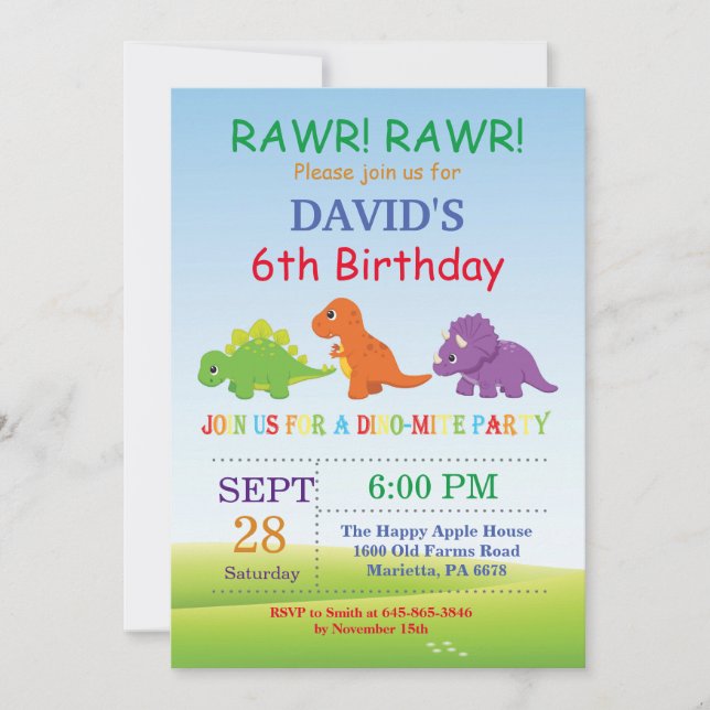 Invitation Partie de Dino d'invitation d'anniversaire de (Devant)