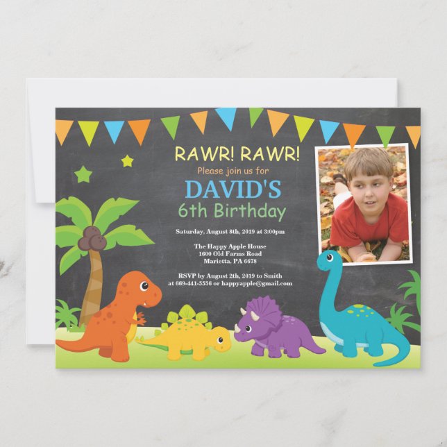 Invitation Partie de Dino d'invitation d'anniversaire de (Devant)
