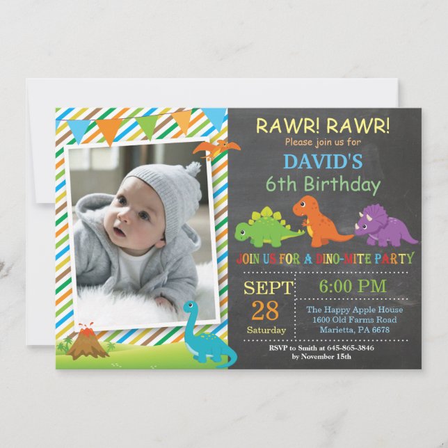 Invitation Partie de Dino d'invitation d'anniversaire de (Devant)