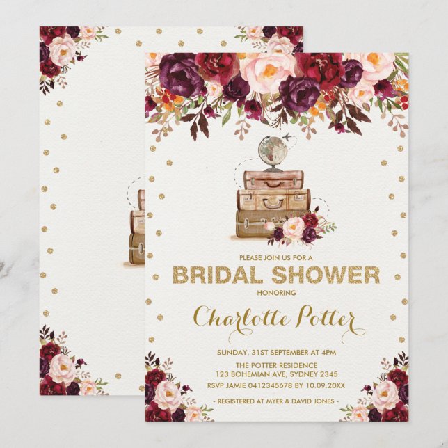 Invitation Partie de Fête de la mariée florale rustique de (Devant / Derrière)