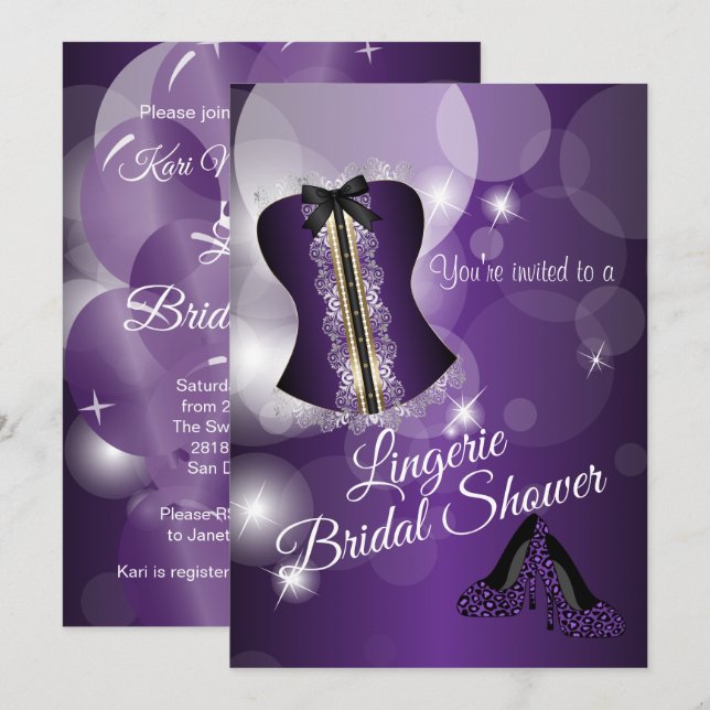 Invitation Partie de Fête de la mariée pourpre de lingerie (Devant / Derrière)