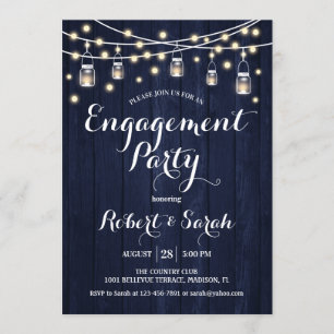Invitation Partie de fiançailles - bois rustique de bleu