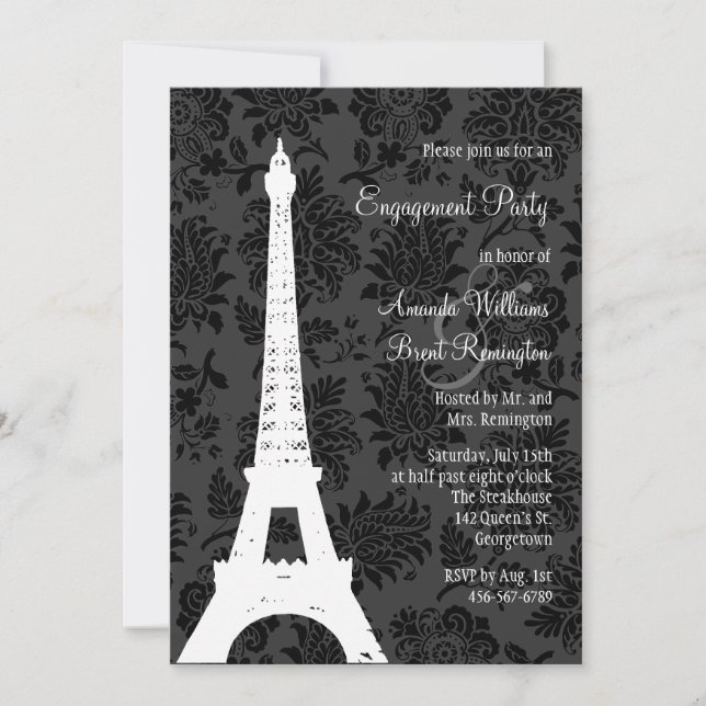 Invitation Partie de fiançailles de Paris de damassé (Devant)