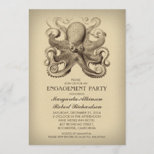 Invitation partie de fiançailles de plage nautique de poulpe