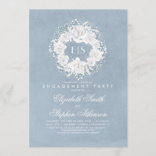 Invitation Partie de fiançailles florale bleue poussiéreuse