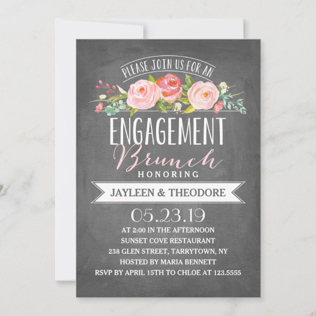 Invitation Partie de fiançailles florale du brunch | de (Devant)