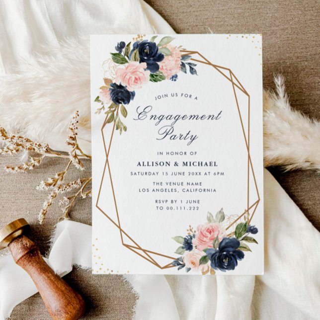 Invitation Partie de fiançailles géométriques florales de la  (Créateur téléchargé)