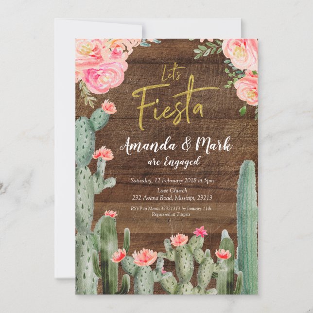 Invitation Partie de fiançailles mexicaine rustique de fiesta (Devant)