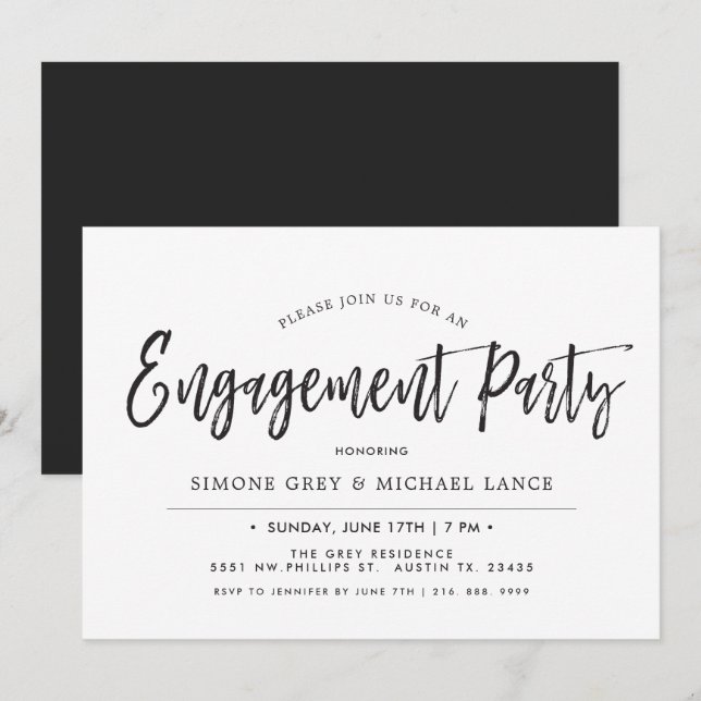 Invitation Partie de fiançailles minimale de style du (Devant / Derrière)