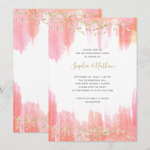 Invitation Partie de fiançailles rose élégante d'aquarelle et