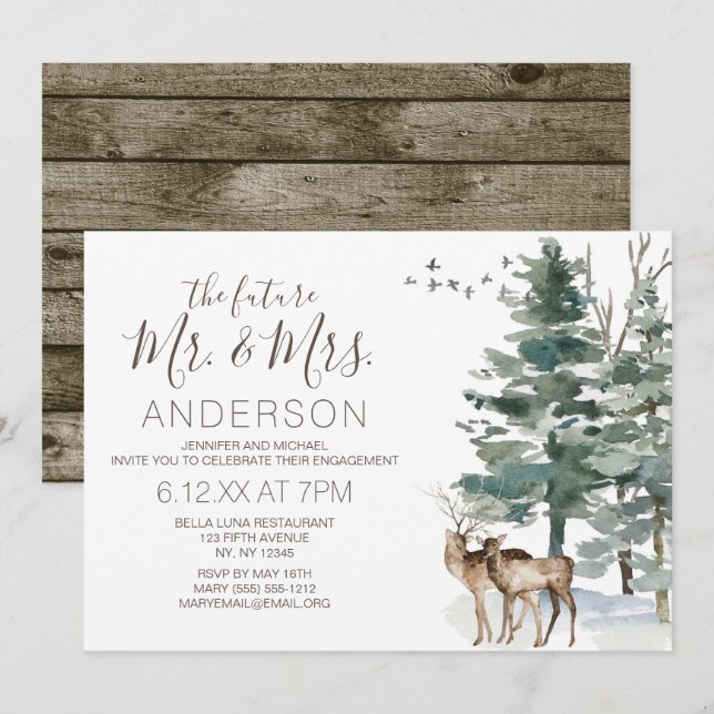 Invitation Partie de fiançailles rustique de forêt (Devant / Derrière)