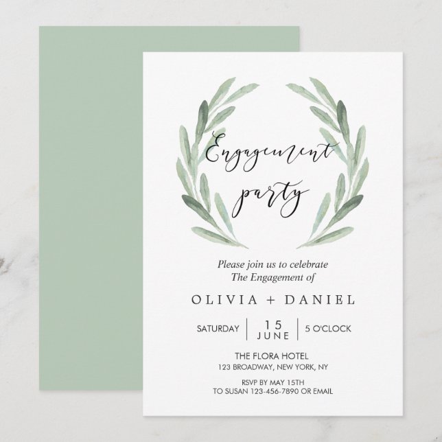 Invitation Partie de fiançailles rustique de guirlande de (Devant / Derrière)