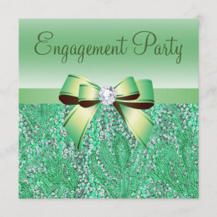 Invitation Partie de fiançailles verte de paillettes, d'arc