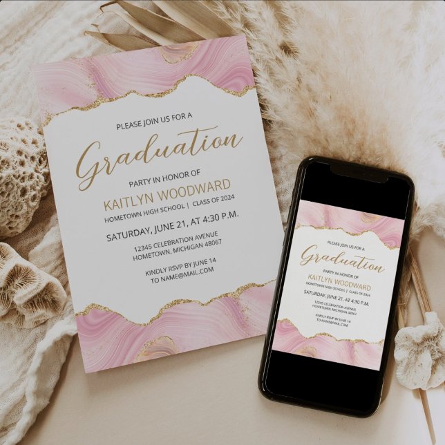 Invitation Partie de graduation de l'âge d'or rose 2024 (Créateur téléchargé)
