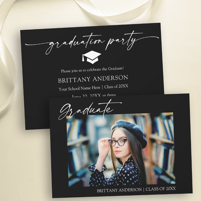 Invitation Partie de graduation de script d'encre de calligra (Customize to change color of front and back of card.)