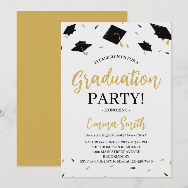 Invitation Partie de graduation de script or moderne (Devant / Derrière)