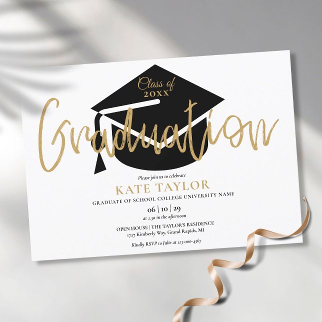 Invitation Partie de graduation de script or simple moderne (Modern Simple Gold Script Graduation Party Invitation)