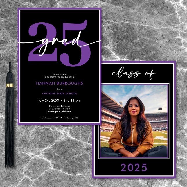 Invitation Partie de graduation minimale violet de script mod (Modern Minimal Purple Script Graduation Party Invitation)