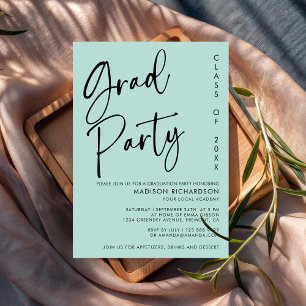 Invitation Partie de graduation minimaliste en vert de la men