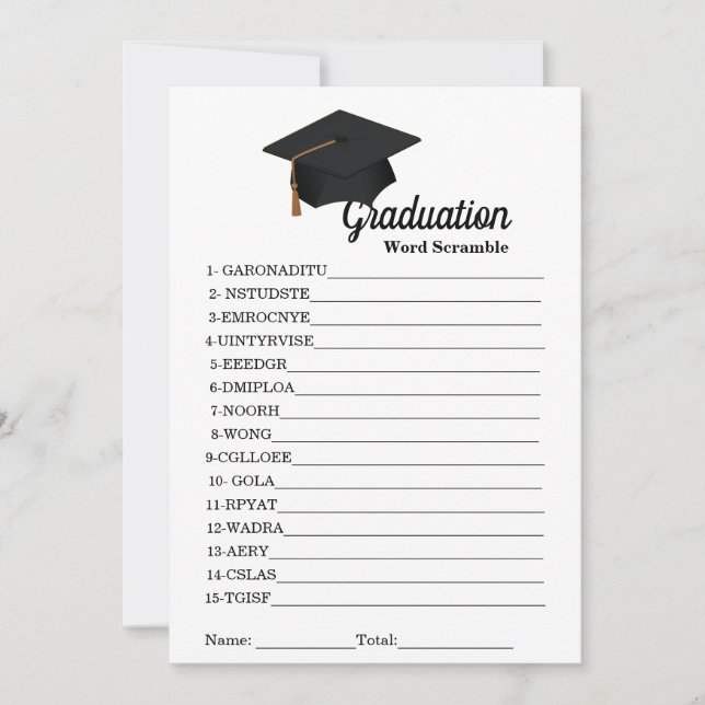 Invitation Partie de graduation minimaliste jeu de mots (Devant)
