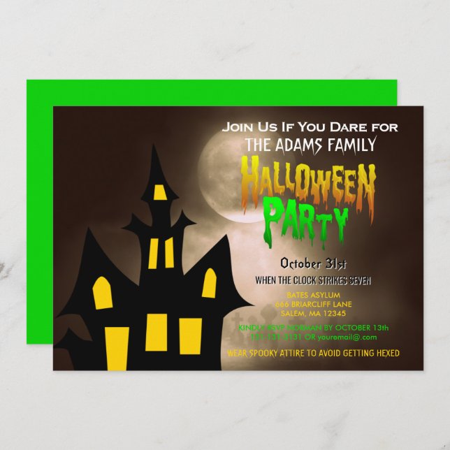 Invitation Partie de Halloween hantée par cimetière (Devant / Derrière)