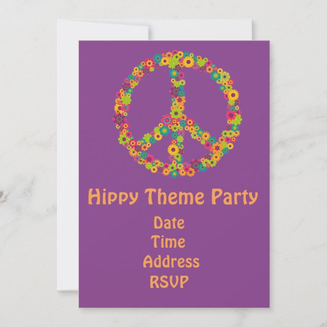 Invitation partie de hippie de flower power du thème 60s (Devant)
