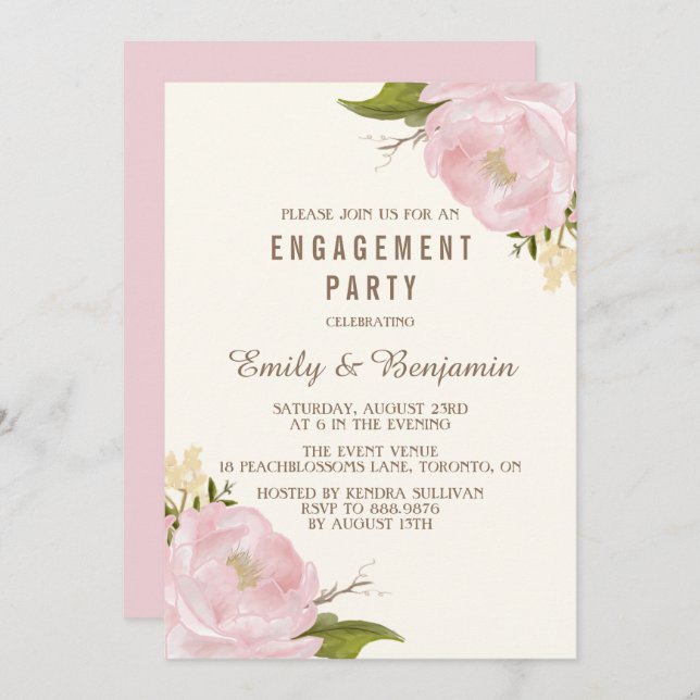 Invitation Partie de la fiançailles vintages (Devant / Derrière)