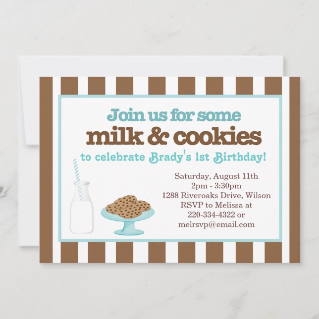 Invitation Partie de lait et de biscuits (Aqua/brun) (Devant)