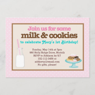 Invitation Partie de lait et de biscuits (rose)