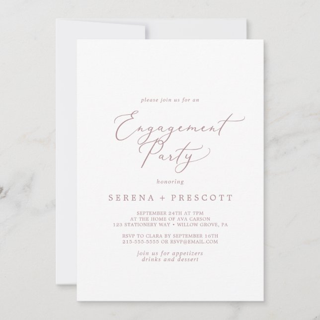 Invitation Partie de l'engagement de la calligraphie or Rose  (Devant)