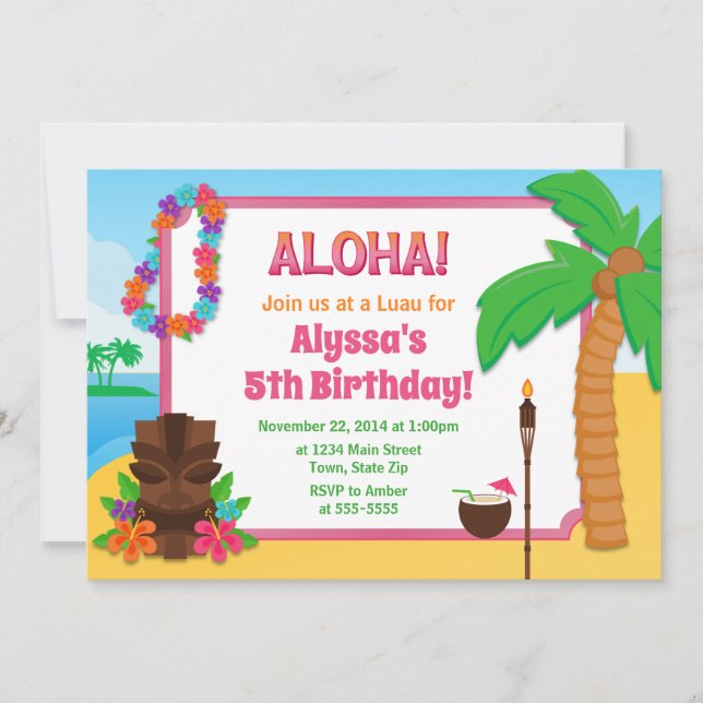 Invitation Partie de Luau d'invitation d'anniversaire de Luau (Devant)