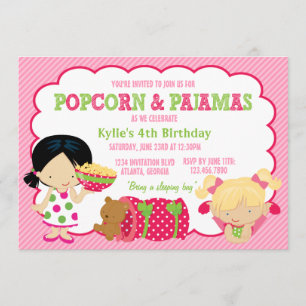 Invitation Partie de maïs éclaté et de Sleepover de pyjamas
