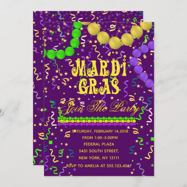 Invitation Partie de mardi gras (Devant / Derrière)