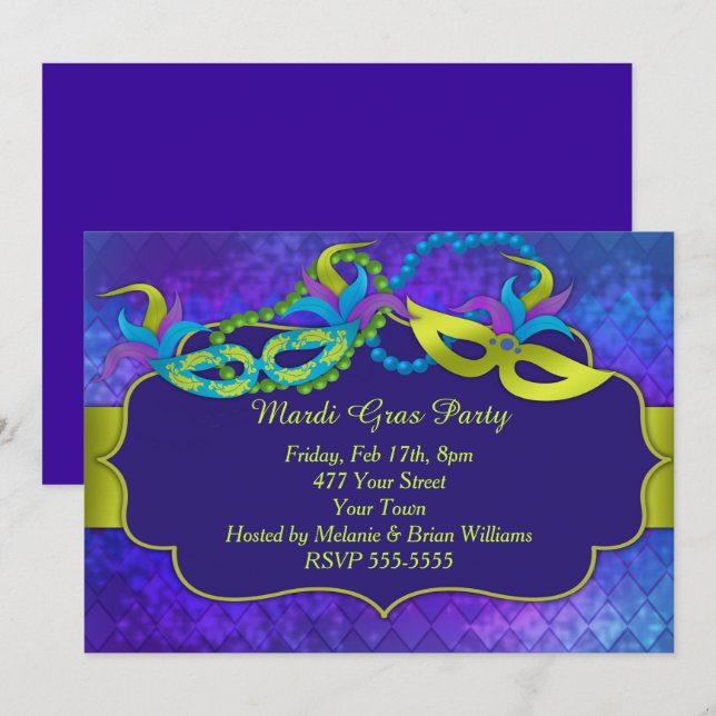 Invitation Partie de mardi gras (Devant / Derrière)