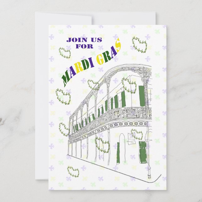 Invitation Partie de mardi gras de balcon de quartier (Devant)
