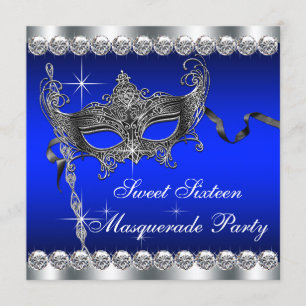 Invitation Partie de mascarade de sweet sixteen de bleu royal