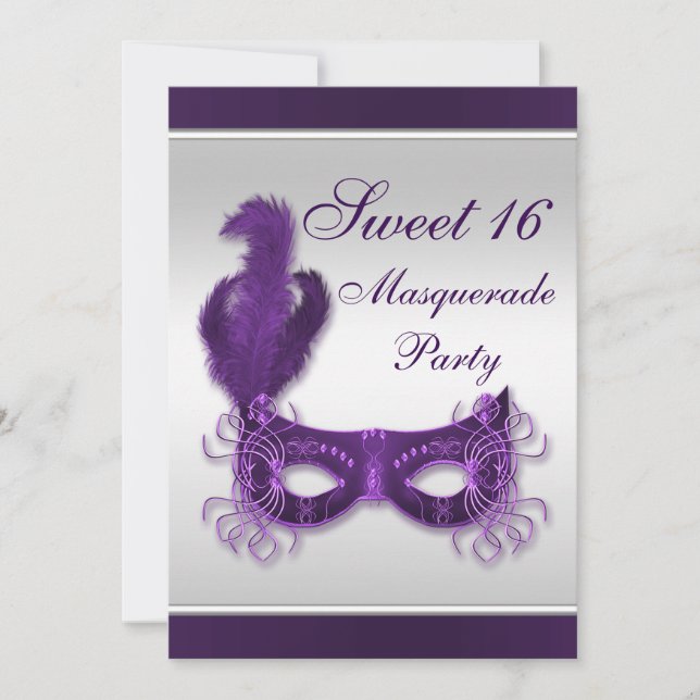 Invitation Partie de mascarade du bonbon 16 en pourpre et (Devant)