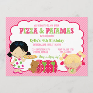 Invitation Partie de pizza et de Sleepover de pyjamas