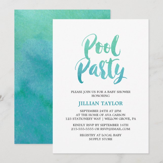 Invitation Partie de pool de calligraphie aquarelle (Devant / Derrière)