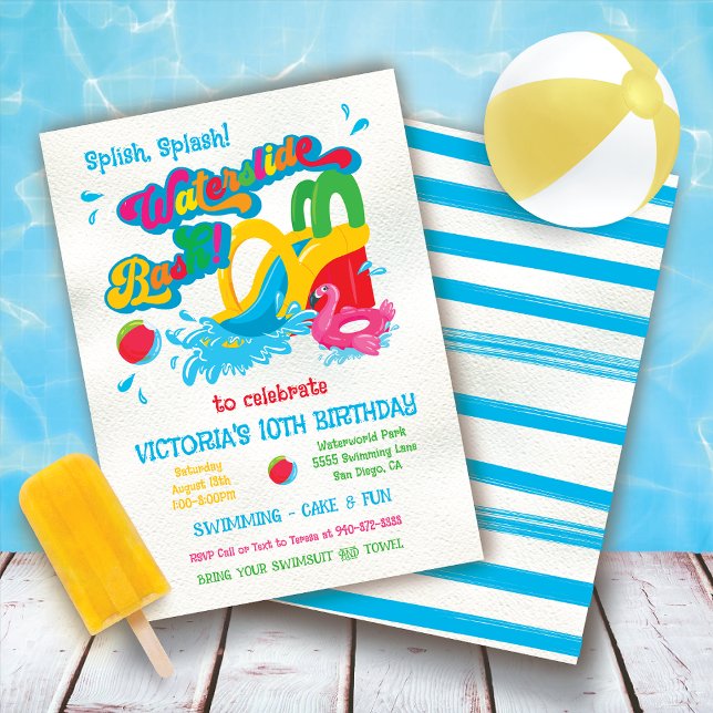Invitation Partie de pool de toboggans BIrthday Bash (Créateur téléchargé)
